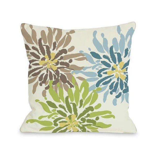 One Bella Casa One Bella Casa 70663PL16 16 x 16 in. Lowell Floral Pillow - Blue; Green & Brown 70663PL16